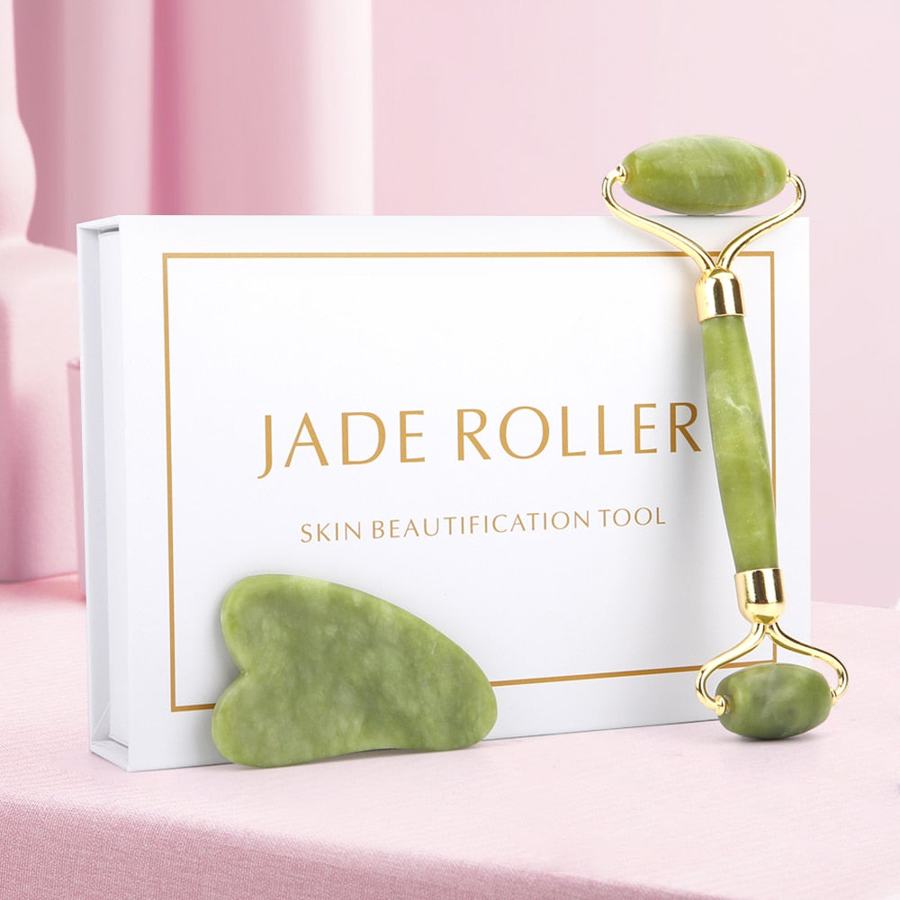 Jade Roller for Face, Jade Roller and Gua Sha Set, EUASOO 100