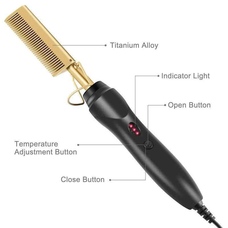 Hot Comb Hair Straightener, Electric Heating Comb, Anti-Scald Beard Straightener Press Comb, Ceramic Comb Security Portable Curling Iron Heated Brush