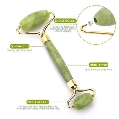 Jade Stone Roller & Gua Sha Set Natural Facial Massager,  Skin Care Massage for Face or Body