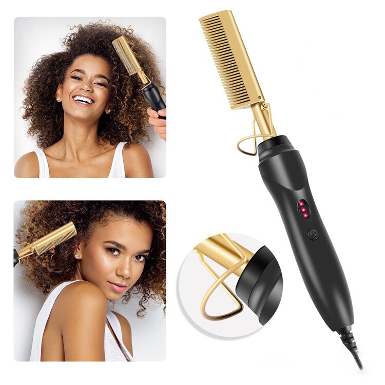 Hot Comb Hair Straightener, Electric Heating Comb, Anti-Scald Beard Straightener Press Comb, Ceramic Comb Security Portable Curling Iron Heated Brush